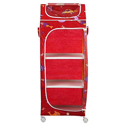 Image of Little One's | 4 Plastic Shelves Baby Foldable Wardrobe (Made in India), Unbreakable Material, (Plastic Structure)| Aquatic Red | HP4 /FR