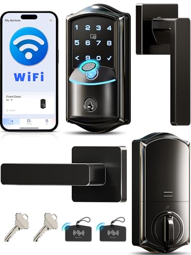 Veise VE027-L Built-in WiFi Smart Lock with Lever Handles, Fingerprint keyless Entry Door Lock Set, App Remote Control, Electronic Deadbolt for Front Door, Touchscreen Keypad, Auto Lock, Matte Black