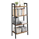 DUMOS Ladder Shelf, 4-Tier Display Bookshelf, Industrial Style Storage Standing Shelf, Decorative Shelves with Stable Frame for Living Room, Bedroom, Office, Kitchen, Bathroom, Brown