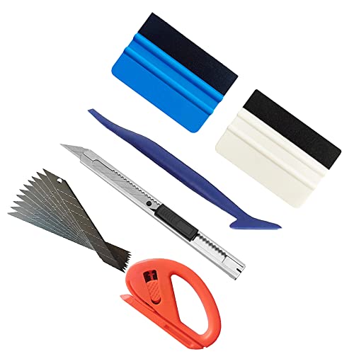 Vehicle Vinyl Wrap Window Tint Film Tool Kit Include 4 Inch Felt Squeegee, Retractable 9mm Utility Knife and Snap-Off Blades, Zippy Vinyl Cutter and Soft Go Corner Squeegee for Car Wrapping (Set 1)