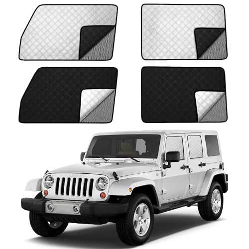 ZATOOTO Jeep Wrangler Window Shades 2007-2018 JL JK, Double Layer Side Window Shade 4Pack for Camping with Breathable Mesh and Reversible Blackout Design for Privacy&UV Protection