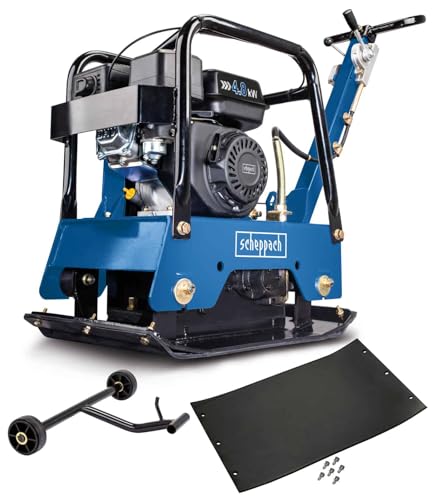 Scheppach Plaque Vibrante Thermique HP2500S Compacteur |6,5 CV| Pression de compactage 25 kN | Profondeur de compactage 40cm | Vitesse 25m/min |Tapis caoutchouc & dispositif de déplacement inclus