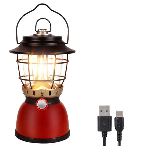 LED Camping Lantern Rechargeable Stepless Dimming Vintage Tent Lamp, 4000mAh Power Bank, IPX5 Waterproof Portable Hanging Camping Tent Light for Camping Hiking Emergency and Power Outage