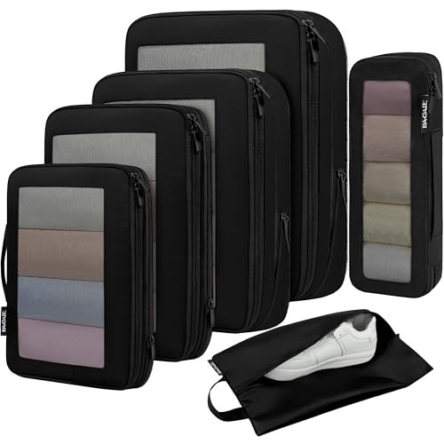 Image of BAGAIL 4 Set /6 Set /8 Set Compression Packing Cubes Travel Accessories Expandable Packing Organizers (Square Mesh, 05-Black)