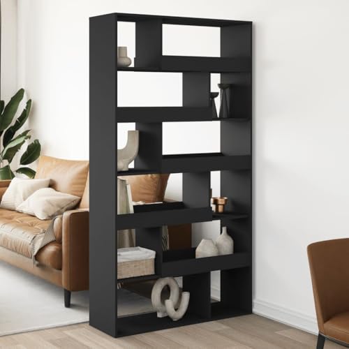 WKIEQACO Estanterías, estanterías y estantes de pie, divisor de habitación, color negro, 100 x 33 x 187,5 cm, madera de ingeniería