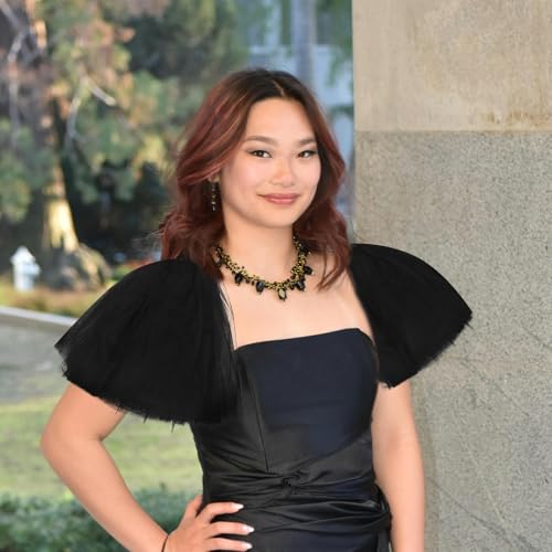 LUOZZY Black Tulle Bridal Shawl with Detachable Puff Sleeves Lace Trim for Wedding Performance Bride Accessories4