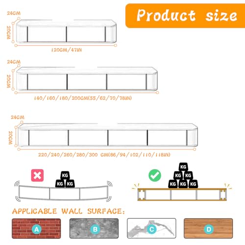 Floating TV Stand - Wall Mounted Media Console with 2 Drawer, Floating Entertainment Center TV Cabinet, Wall Mounted Audio/Video Shelf for Home Room (Wood, 47.24x7.87x9.45IN) - Image 6