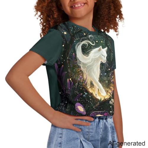 Image of Cute Crop Tops for Girls Short Sleeve Summer T Shirts Fashion Graphic Tees Crew Neck Pullover Tee 5-14 Years
