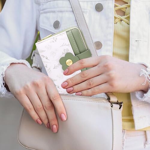 Image of Farcauo Cute Floral Womens Wallet Small Wallets for Women Thin Green Women's Wallet Kawaii Flower Card Wallets for Women Ladies
