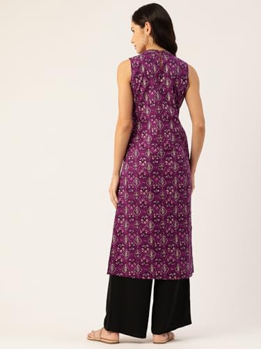 Image of feranoid Unique Printed Choker Neck Back Button Sleeveless Long Kurti