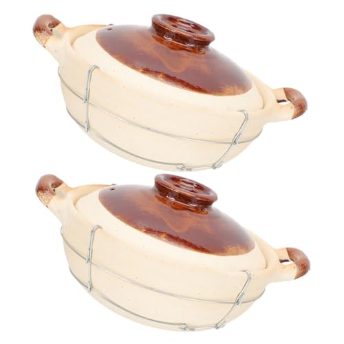 2piezas Cazuela De Barro Con Tapa Para Arroz Y Sopas Olla De Cocción Individual De Alta Temperatura Utensilio De Cocina Para Hogar Y Preparación De Comidas Con Mango Ergonómico