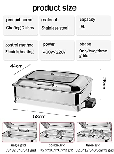 Aprilhp 9L Chafing Dish Buffet Set, 400W Buffet Servers And Warmers Set With Glass Window And Hydraulic Shaft, Electric Food Warmers For Wedding Parties Banquet Events Graduation(Size:3Grid) #TOP7