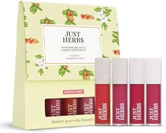 Just Herbs Herb Enriched Matte Liquid Lipstick | Set of 4 | Ayurvedic Lipstick for Women | Hydrating & Lightweight | Long Lasting (Brights & Pinks)