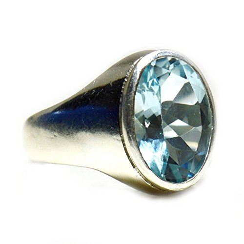 Bague topaze bleue femme argent 3 carats large J 1/2 Z