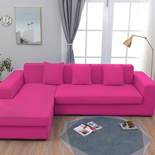 L Shape Soft Couch Soft Furniture Sofa Protector with Elastic Bottom Sofa Slipcovers Stretch Sofa Covers for Living Room Pets -Light red-4 Seater(235-310cm)