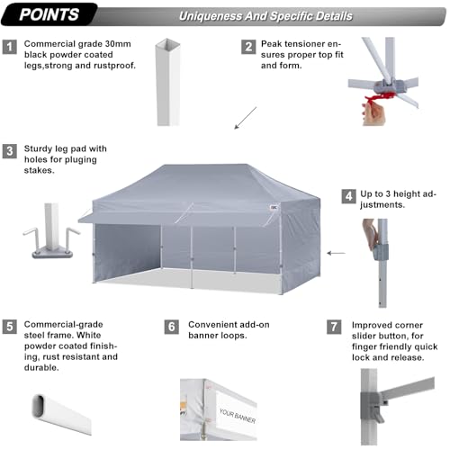 Image of ABCCANOPY 10x20 Commercial Pop up Canopy Tent with Awning Sidewall,Gray