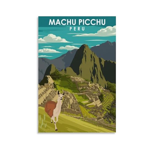 Jdheeh Poster vintage sur toile Machu Picchu Pérou - Décoration murale - 20 x 30 cm