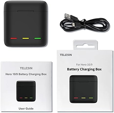TELESIN Battery Charger Box for GoPro Hero 11 10 9 Black Accessories, Portable 3-Channel Travel Storage Batteries Charging Box with Type-C USB Cable for Hero 11 10 9 Black Action Camera [Only Charger]