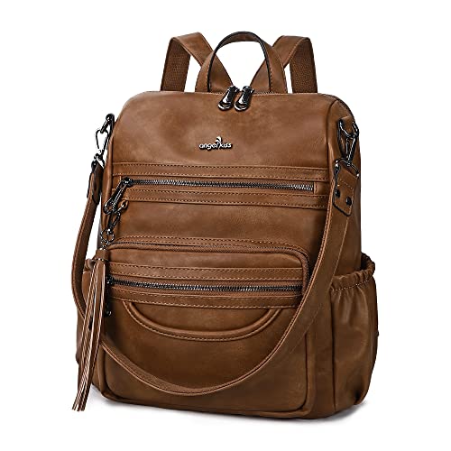 Angel Kiss Women Bags Backpack Purse Pu Leather Zipper Bags Casual Backpacks Shoulder Bags (Dk8532#8528#89Brown) #TOP30