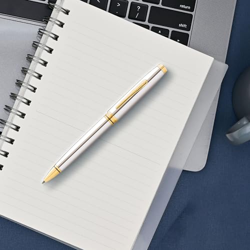 Image of Cross Coventry Chrome with Gold Lacquer Ballpoint Pen with Gold Appointments - Refillable, Medium Point, Black Ink, Luxury Gift Box