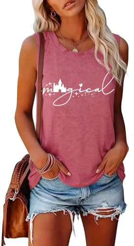 Magic Castle Tank Women Magic Kingdom Graphic Vest Summer Casual Vacation Sleeveless Tanks Tops Pink
