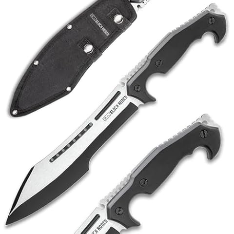 BLACK RONIN Stealth Machete and Sheath | Full-Tang Stainless Steel Blade | Black and Satin Finish |Ergonomic Wooden Handle Scales | Thumb-Jimping for Covert Missions | Tactical Knife - Length 16" Cover