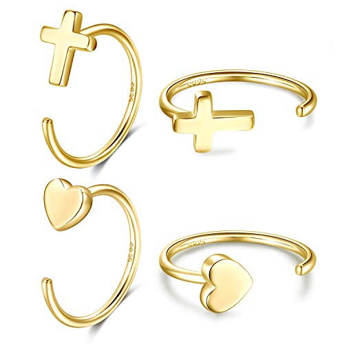 Image of CHIC & ARTSY 925 Sterling Silver Half Hoop Earrings for Women, Small Huggie Hoops Set with Ball Bar Star Moon Cross & Pearl, Lightweight Comfort Fit Everyday & Sleep Earrings