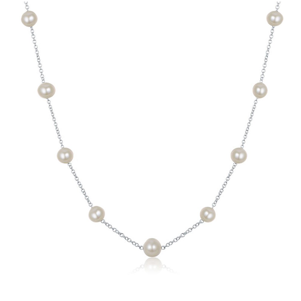 JFUME Damen Perlen Kette 925 Sterlingsilber-Kette 7-8mm Off runden Kultivierte Süßwasserperlen Halsketten Schmucksachen 18"