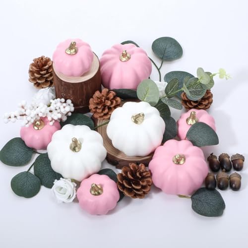 Artificial Pumpkin Eucalyptus Leaves Fall Decor, 56 PCS Fall Harv...
