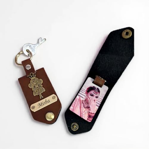Image of Memory Photo Keychain with Custom Name & Charm - Personalized Leather Key Holder for Men & Women - Ideal Personalized Gift for Couples, Friends, Family - Custom Photo Key Ring