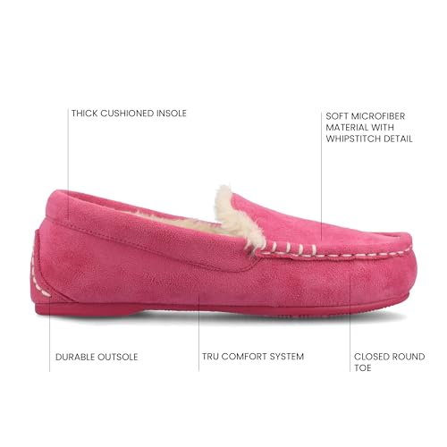 Journee Collection Womens Jetah Fur Lined Moccasin Slippers Whipstitch Slip On Round Toe Cushioned Durable Sole House Shoe3