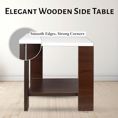 Image of SBF Furniture Small Wooden Side Table with Storage Shelf - 40x40 cm End Table Nightstand - Bedside Table for Bedroom, Living Room, Office - Modern, Durable, Easy-to-Clean Furniture