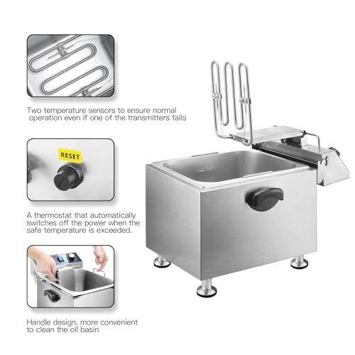 Waterelfo Electric Deep Fryer - 13L 13.7Qt Commercial Deep Fryer 1800W 120V18.7Pounds Withtroperature Control And Timer Large Basket Fryer For Commercial And Domestic Kitchens thumb #2