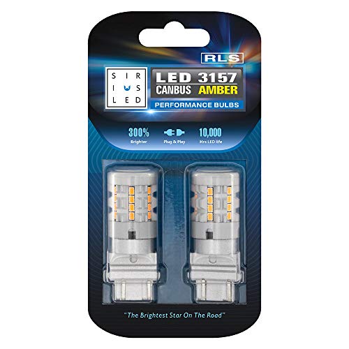 SIRIUSLED RLS 3157 4157 Built In Resistor Canbus Anti Hyper Flashing LED Turn Signal Light Bulb with Full Aluminum Body Dual Filament Smart Driver Amber Orange Color Pack of 2