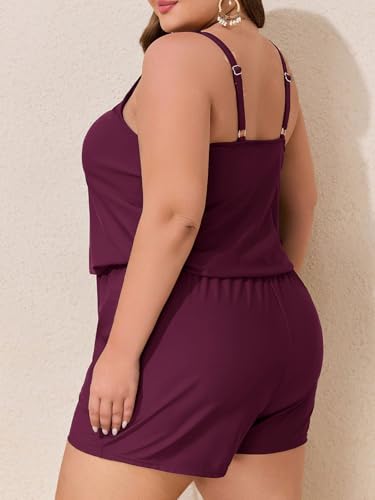 Image of Summer Mae Plus Size Swim Romper One Piece Swimsuit Women Blouson Bathing Suit with Pockets 2026 Modest Swimwear