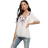 Weißes Blumenstickerei-Blusen-Hemd-Sommer-übergroßes ethnisches Frauen-Hemd White XXXL