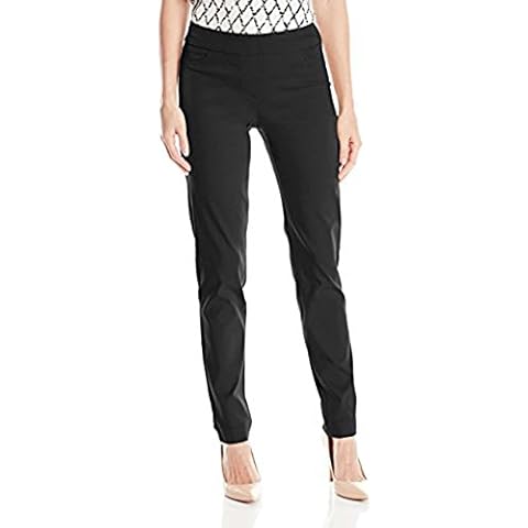 SLIM-SATION Women's Wide Band Pull-on Straight Leg Pant with Tummy Control, Black Denim, 6 Cover