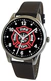 Top 10 Picks: Best Watch for Firefighter Emt Reviews 4 Military Time Firefighter Emblem Classic Watch with Large Polished Chrome Case and Black Leather Strap