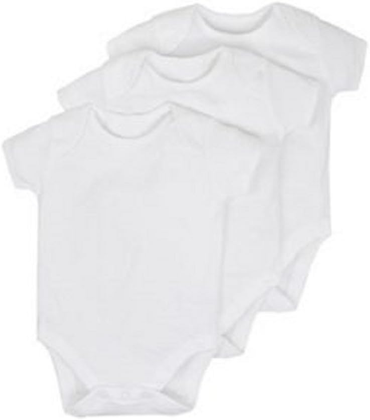 Baby Bodysuit/Babygrow/Vest ***New*** 100% Cotton White 0-3-6-9-12 (Pack of 3) (0-3)