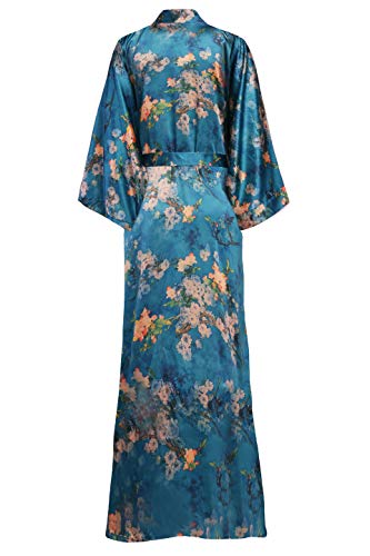 Image of BABEYOND Women's Kimono Robe Long Satin Silky Floral Lightweight Bridesmaid Wedding Bachelorette Party Robe