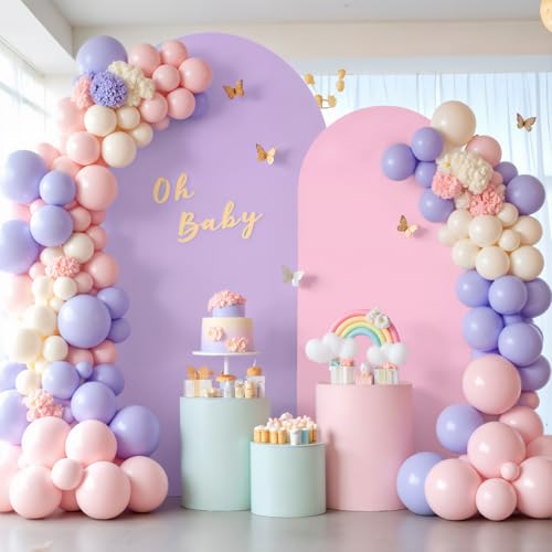 Image of Pink and Purple Photo Arch Backdrop Cover Set of 2 for Baby Shower Party 7.2ft and 6ft Arch Covers Stretchy Backdrop Spandex Arch Stand Covers for Girls Birthday Wedding Banquet Background