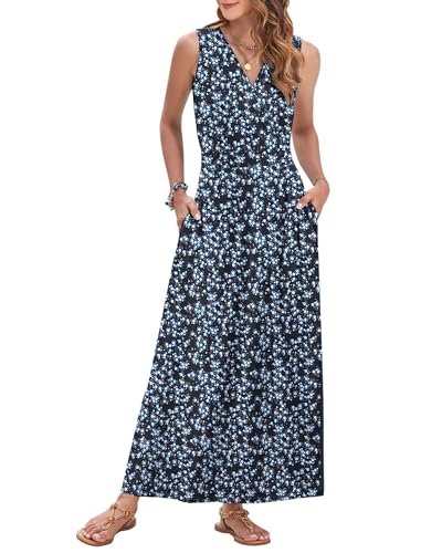 Image of AUSELILY Womens Maxi Dress Summer Sleeveless Wrap Long Dresses with Pockets | V-Neck Wrap Sleeveless Sundress, fits formal, casual, beach, vacation & daily wear