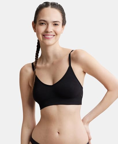 Image of Jockey FE53 Women's Wired Padded Super Combed Cotton Elastane Strech Medium Coverage Plunge Neck Pushup Bra with Multiway Styling