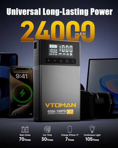Image of VTOMAN X7 4250A Jump Starter with 160PSI Air Compressor, 10L Gas /Diesel