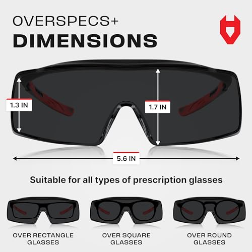 NoCry Tinted Over-Spec Safety Glasses - with Anti-Scratch Wraparound Lenses, Adjustable Arms, and UV400 Protection. ANSI Z87.1 & OSHA Certified, Black & Red Frames