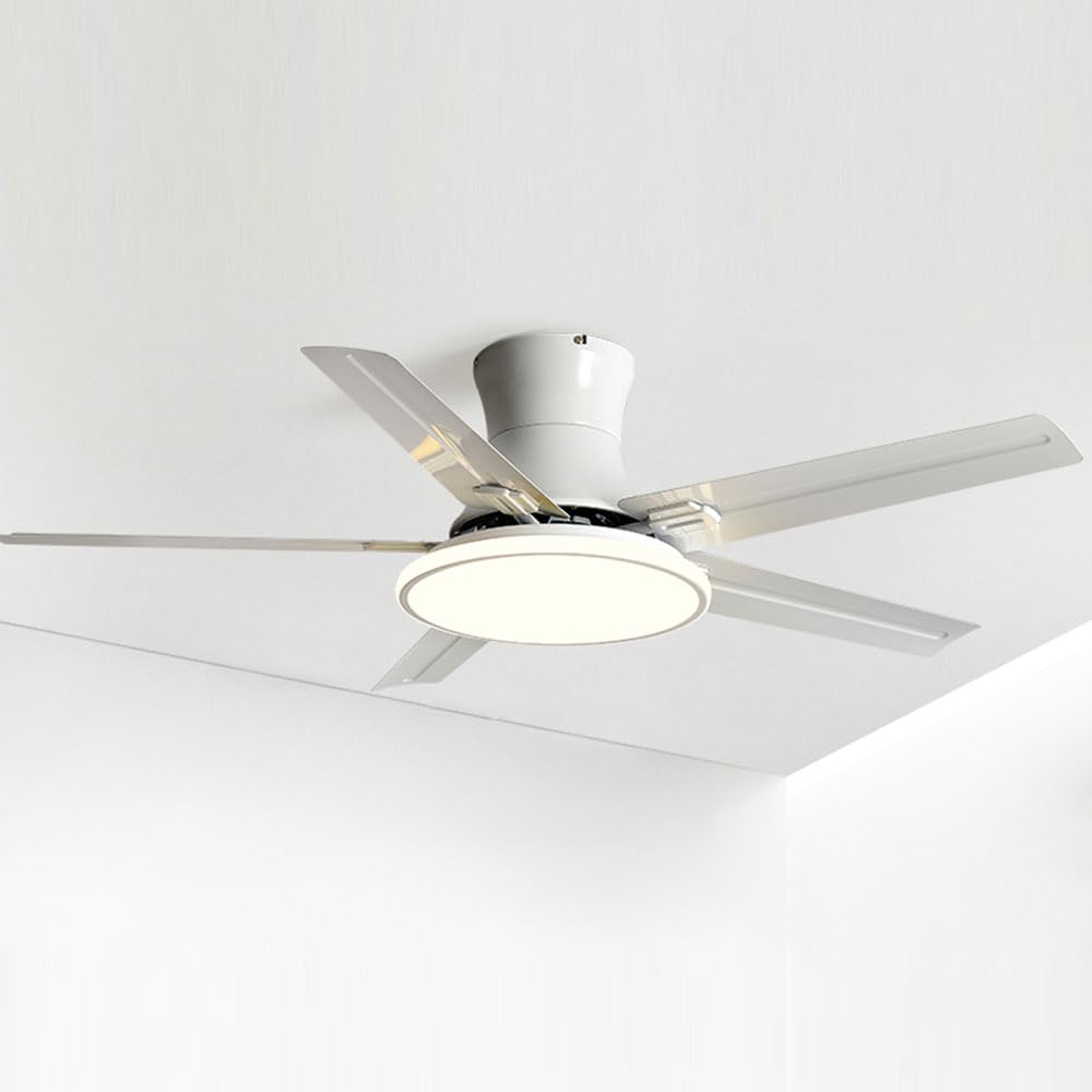 SXDMOUBK Nordic Metal Fan Light Remote 3 Speed Timing Ceiling Fan With LED Light Silent Indoor Ceiling Fan Light With 35CM Lampshade Flush Mount For Bedroom Living Room Restaurant