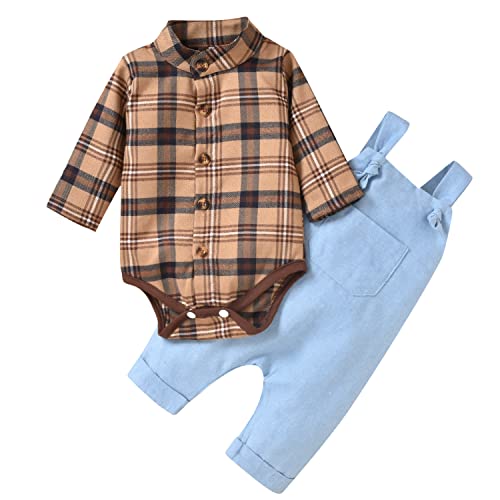 Image of Unutiylo Baby Boys Clothes for Gentleman Outfits,Toddler Overalls Baby Suspender Pants and Bodysuit Romper