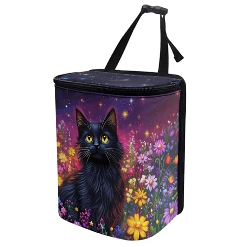 Image of Talayituse Cat Daisy Galaxy Print Car Trash Can with Lid, Leak Proof Auto Trash Bag Hanging Vehicle Garbage Can Multipurpose Storage Container for Back Seat Road Trip