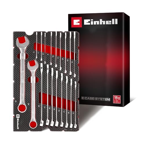 Original Einhell E-Case Pad 19-tlg. Gabel-Ringschlüssel (Ø 6–27 mm, 12-Kant-Profil, Chrom-Vanadium-Stahl, satinierte Oberfläche, EVA-Pad, E-Case-System)