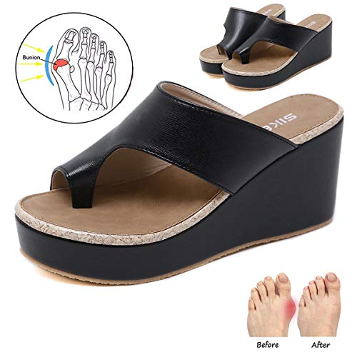 YXH Verano Zapatos de Mujeres Punta Abierta Comfy Plataforma Playa Zapatos Sandal Shoes Corrector de juanetes Semi Trailer Chanclas Sandalias Que reducen el Dolor de juanetes,Black,41